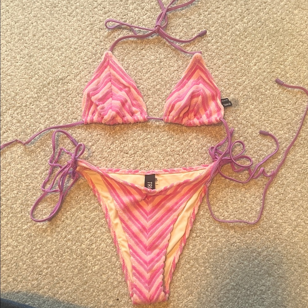 TRIANGL Pink and Purple Striped Bikini Set